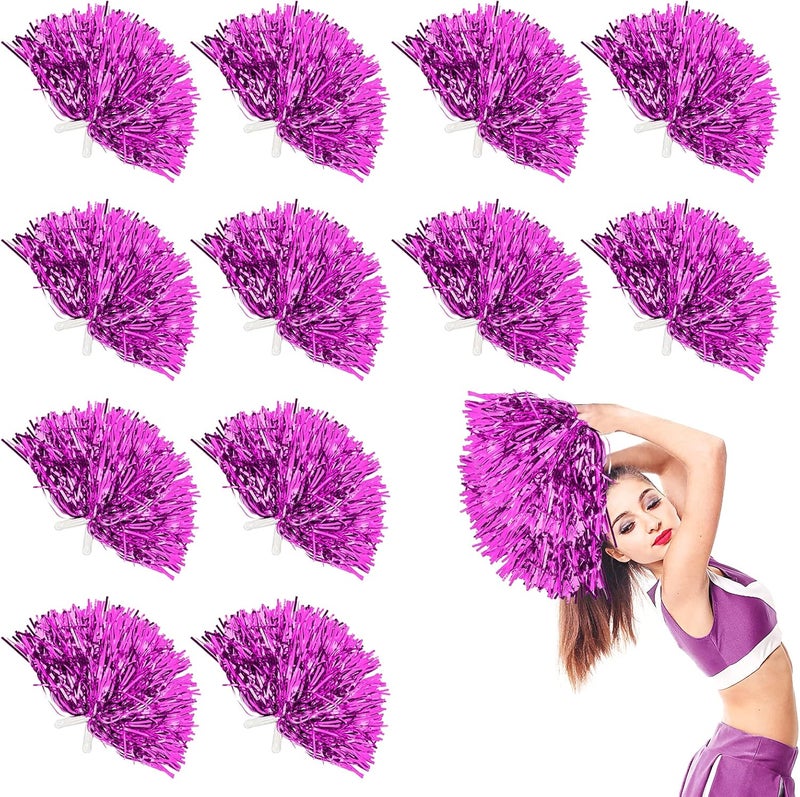 DILIBRA 24 Pcs Metallic Cheerleading Pom Poms for Kids, Cheerleaders Cheer Pom Poms with Baton Handle, Cheering Squad Hand Flower for Adults Team Spirit Sports Game Dancing Party - Image 1